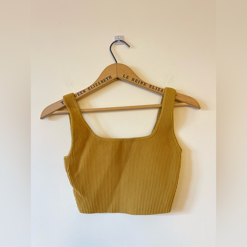 Babaton Mustard Yellow Ribbed Crop Top
